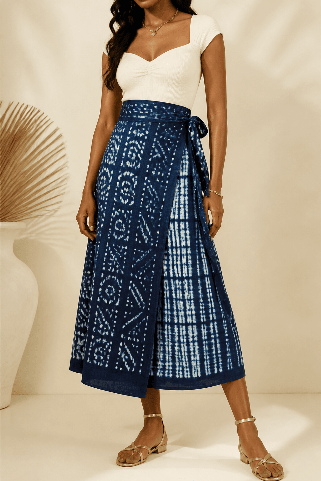 Adire Wrap Midi Skirt